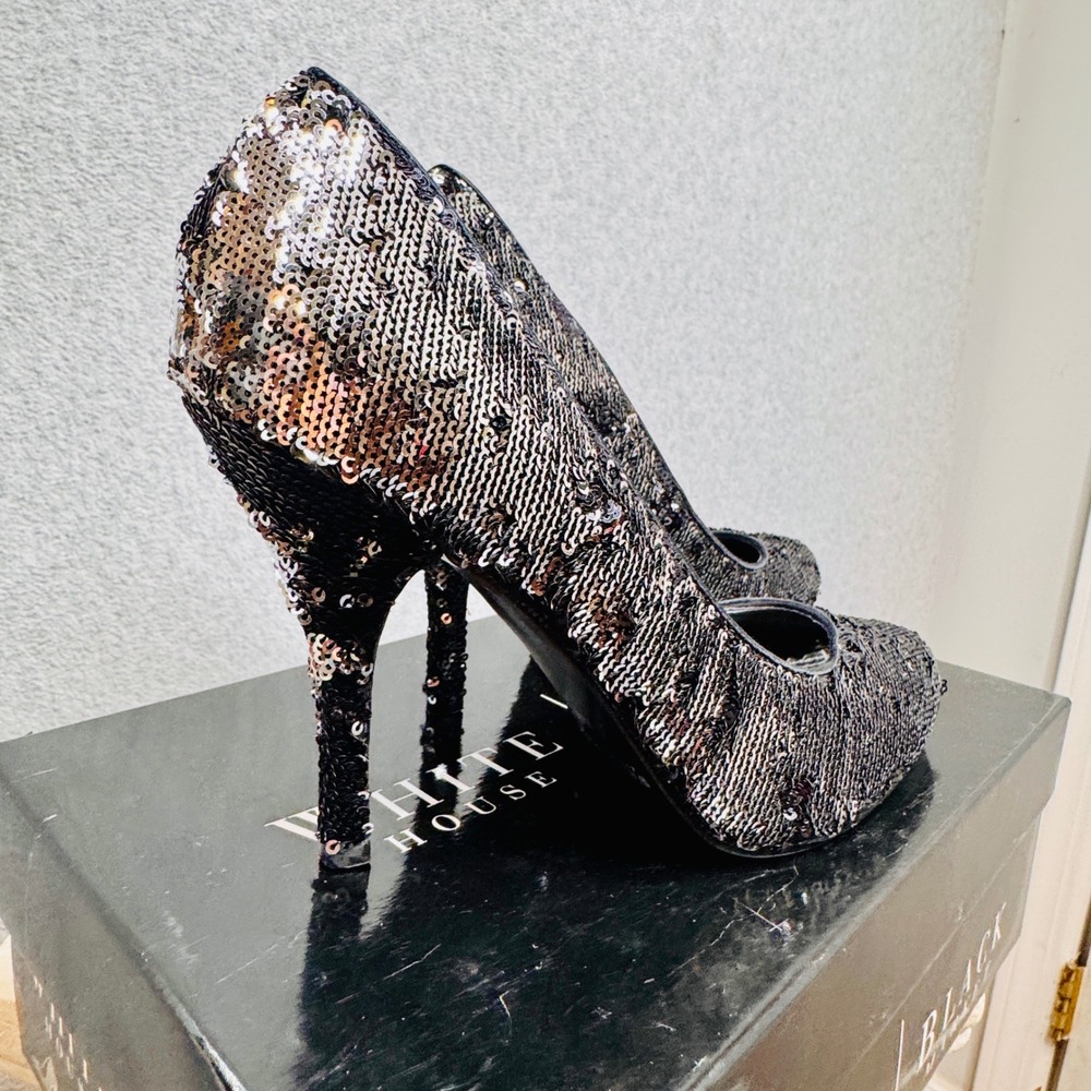 White House Black‎ Market Sequin Pumps Heels Sparkle Party Dress Shoes 7.5M